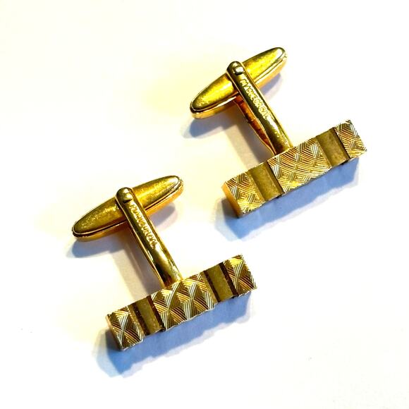 Gold cufflinks mod brutalist mid century textured rectangle bars vintage signed - Picture 5 of 7
